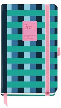 Miquelrius - Agenda 2026 semana vista, Formato pequeño (90 x 140 mm), Planificación semanal, Cubierta rígida cartón, Encuadernada, Cierre goma elástica, Papel 80 g/m², Español-EN-PT, Color block