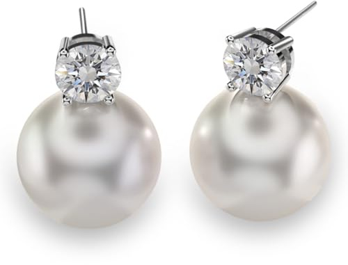 Örhängen med pärlmoissanit, laboratorieodlade diamanter, 925 sterling silver belagt med 18K vitguld, sötvattenspärlor, dampresent.