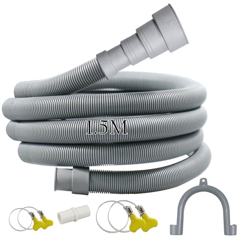 Quanerba Tuyau de Vidange Universel 1/1.5/2/ 3/4/ 5M Pour Machines à Laver, SèChe-Linge, Lave-Vaisselle avec 1 Adaptateur, 4 Colliers de Serrage, 1 Support de En U (1,5M)