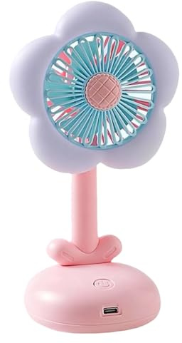Desktop Fan - Flower Small Table Fan Desk Decor,Air Circulator with Night Light & 2-Speed for Girls Women Travel Hiking Picnic Home School Dorm Office Outdoor
