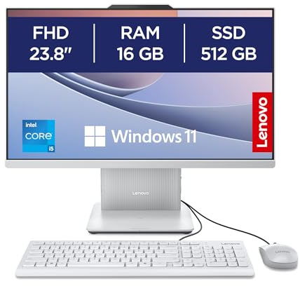 Lenovo IdeaCentre Computer desktop All-In-One, Display 24 FHD, Intel Core i5-13420H, 512GB SSD, RAM 16GB, Base ricarica smartphone wireless, Speakers, WiFi 6, Windows 11 H, Tastiera + Mouse Wireless
