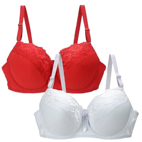 2PC Women's Bras Plus Size Push Up Underwire Comfort Wireless Seamless Multipack Bralette Sexy Padded Lace Bras Soft Full Coverage High Impact Support Bra Adjustable Straps Everyday Wear