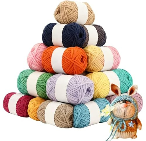 36er-Pack Wolle Set(36 * 10 g),Häkelwolle Für Anfänger,Handgestrickt,Mehrfarbig Häkelwolle Set,Zum Stricken Von Haustierbekleidung,Mützen,Handtüchern Und Handschuhen