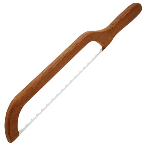 Generisch Bread Cutter for Homemade Bread, Sandwich Cutter in Bow Shape, Bread Cutter with Serrated Saw Made of Stainless Steel and Comfortable Wooden Handle for Bagels, Baguettes
