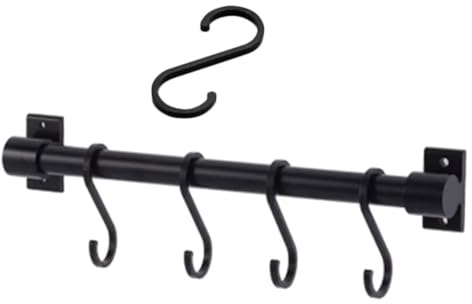 DEARMAMY Barra de Cocina Negra de 30 CM 5 Ganchos S Desmontables Colgador de Utensilios y Sartenes sin Taladro Soporte Multifuncional para Almacenamiento Cocina Baño y Despensa