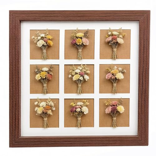 Bilderrahmen 25x25cm in Braun, Moderner Schlichter Fotorahmen Quadratisch Holz - Bilderrahme, Acryl-Bilderrahmen aus holz mit mehreren Fächern für Wand und Desktop-Display (dunkles Kaffeebraun 1)