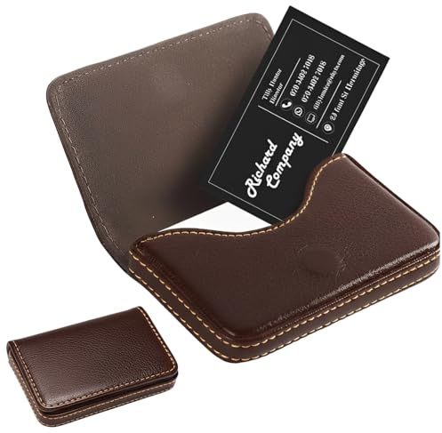 COYUN porta biglietti da visita, Porta biglietti da visita Professionale in pelle PU, Porta Biglietti da Credito in Acciaio Inox con fibbia magnetica per Uomini e Donne (Marrone)