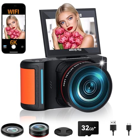 RAZPLYN Fotocamera digitale con sensore CMOS ad alta risoluzione da 64 MP, capacità di registrazione video 2,5 K, per creatori di contenuti, vlogger, avventurieri (XJ211 nero)