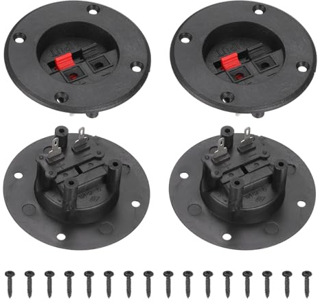 sourcing map WP2-6 - Clip rotonda per casse acustiche, 2 vie, presa jack nera e rossa, clip di connessione a molla per subwoofer fai da te, auto, casa, confezione da 4