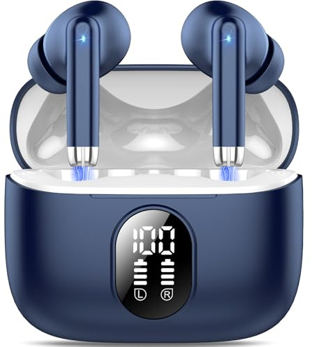 QXQ S26 Ecouteurs Bluetooth 5.4 sans Fil, ENC Antibruit Casque Bluetooth | 40 Heures Oreillette Bluetooth sans Fil avec 6D HiFi Stéréo, Écran LED, USB-C, Contrôle Tactile, IP7 Etanche pour iOS Android