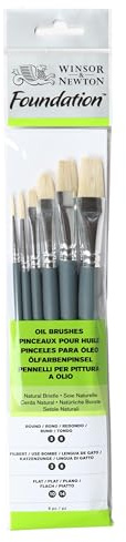 Winsor & Newton 5295025 foundation penseluppsättningar, oljepensel, 6-pack, rundpensel nr 3, 6, platt pensel nr 10, 14, Filbert nr 3, 6 – kort skaft