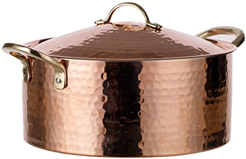 DEMMEX Suppentopf, Schmortopf, 1,2 mm dick, gehämmertes Kupfer, Schmortopf, Dutch Oven, 4 Quarts (22,9 cm x 4)