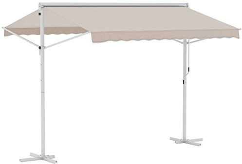 Outsunny Standmarkise Gartenmarkise Markise mit Faltarm Kurbel Terrasse Cremeweiß 3x3m