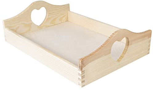 Creative Deco Serviertablett Tablett mit Herz Griffen | 35 x 25 x 10,5 cm | Holztablett Holz Unbehandelt | Perfekt zum Servieren, Dekorieren, Küche und Frühstück