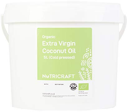 NutriCraft Organic Extra Virgin Cold-Pressed Coconut Oil - 5L bucket for bulk, wholesale, Pure Raw Coconut Oil for Cooking, Baking, Hair, Skin, Non-GMO, Unrefined, Vegan, Ketogenic, Ethically Sourced