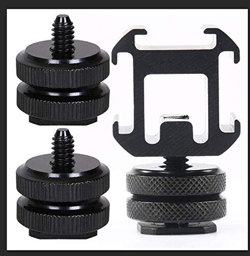 2pcs 1/4 Zoll Gewinde Blitzschuhadapter Einbauadapter+Dreifach-Blitzschuh Kamera Mount Adapter Video Zubehör Triple Schuh Halterung für Lichter, LED Monitore, Mikrofone, Studio Flash Video Kamera