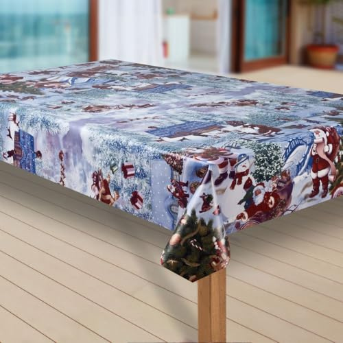 laro Wachstuch-Tischdecke Abwaschbar Garten-Tischdecke Wachstischdecke PVC Plastik-Tischdecken Eckig Meterware Wasserabweisend Abwischbar, Muster:Weihnachtsmann blau, Größe:100x140 cm