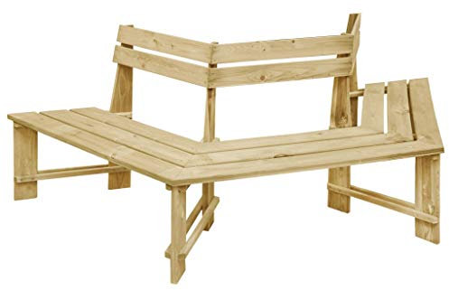 CHAHO Baumbank Rundbank Teakholz Holzbank Gartenbank Teakbank 240 cm Imprägniertes Kiefernholz