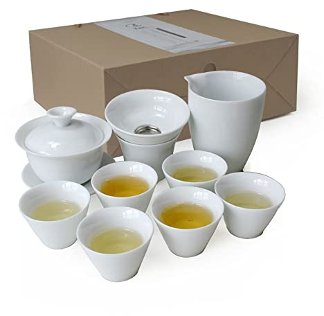 Gaiwan tekopp kinesisk gongfu teset hög vit porslin keramisk presentask (dubbel kopp)