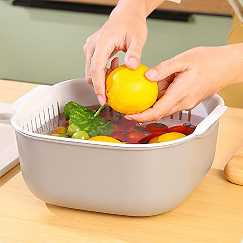 Set de passoire de cuisine, cuvette de passoire de lavage pour pâtes de riz aux légumes, bol de nettoyage de grande capacité muttilfuntional Gris M