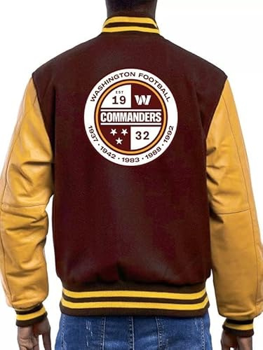 A-star plus Men’s American Football Club W.C Jacket | Baseball Varisty Letterman Jacket (US, Alpha, Large, Regular, Regular, Yellow, W.Commander)