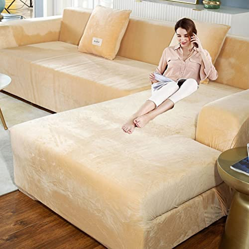 Couchbezug l form sofabezug ecksofa für Hunde und Haustiere,Stretch sofa überzug 3 sitzer L form überwurf für Wohnzimmer,Sofabezug L Form beige sofaüberwurf Sofaüberwurf mit 2 Kissenbezügen,2 p