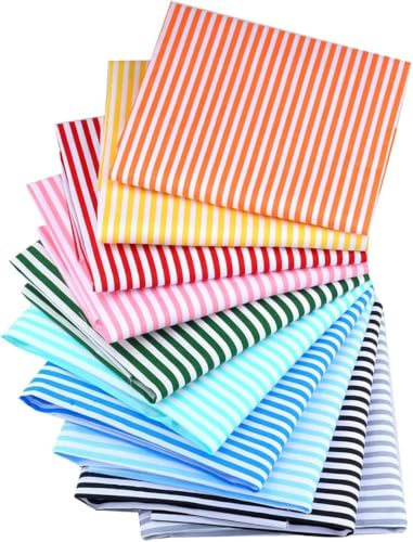 CraftsFabrics Lot De 10 Tissus 100% Coton à Rayures Colorées 40 x 50 cm Pour Patchwork, Scrapbooking, Crèche, Projets De Bricolage, Patchwork