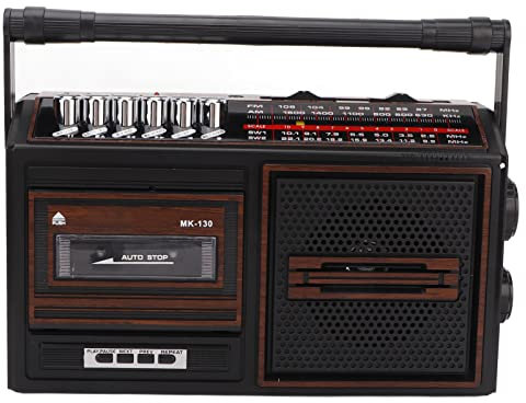 Reproductor de Casetes Portátil, Radio Am/FM Boombox con Altavoz Y Micrófono, Grabador de Casetes Retro con Toma de Auriculares, Entrada USB Y SD, Funciona con Corriente Alterna o con(Marrón)