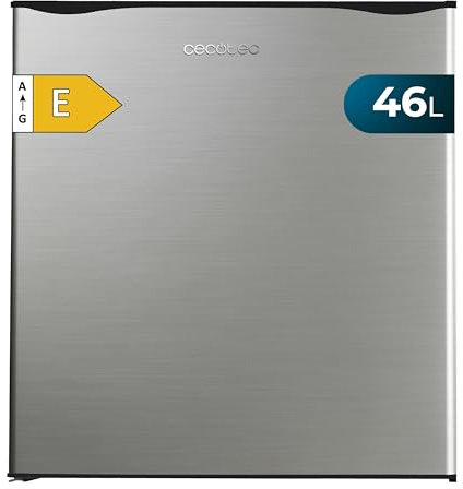 Cecotec Nevera Pequeña Frigorífico Mini Minibar 46L GrandCooler 20000 SilentCompress Inox E. Altura 48,7cm, 48 cm de Ancho, Bajo Consumo, Puerta Reversible, Funcionamiento Cíclico, Inox