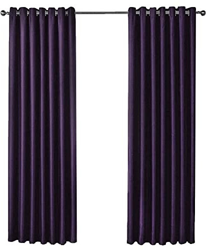 Olivia Rocco Blackout Eyelet Curtains Black Out Thermal Ring Top Curtain Pair Window Treatment Living Room Bedroom, 66 (Width) x 54 (Drop) Purple