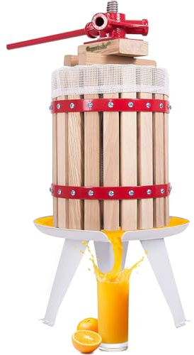 Crystals 6L/12L/18L Fruit Press with Straining Bag & 3 Steel Legs, Manual Juice Making Tool Cider Apple Grape Berries Wine Crusher (6 Liters)