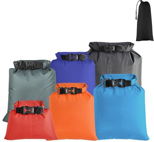 6 Stück Wasserdichte Aufbewahrungsbeutel, Wasserdichter Beutel,1,5/2,5/3/3,5/5/8L Lightweight Trockenbeutel Polyester Packsäcken Dry Bag Set für Camping, Rafting, Wandern, Schwimmen, Schnorcheln