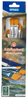 Stylex 35001 - Juego de pinceles angulados con 6 pinceles de cerdas de los tamaños 0, 2, 4, 6, 8, 9, para pintar con pinturas opacas, témperas, acuarelas, óleos y acrílicos