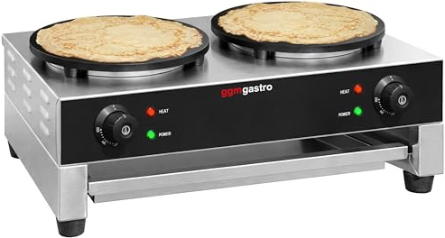 GGM Gastro Crêpes-Gerät 2 Platten Ø 400 mm | Ideal für den Dauereinsatz, zeitsparende Reinigung, getrennt steuerbare Heizplatten, sofort einsatzbereit