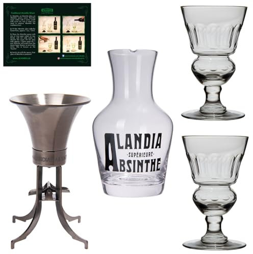 Set di Accessori per Assenzio di ALANDIA |1x Dripper Balancier | 1x Caraffa per Acqua | 2x Bicchieri per Assenzio | Originale come nel 19. secolo