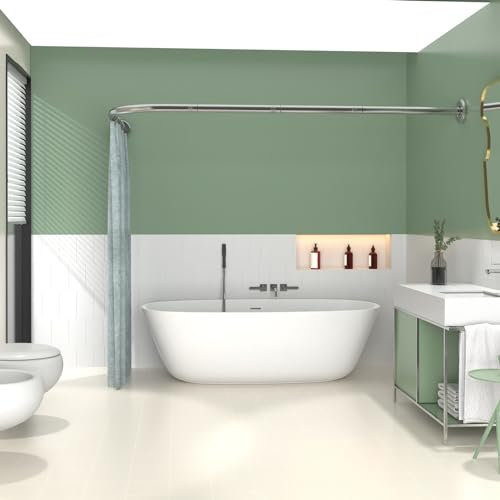 Anvuda Asta Tenda Doccia Angolare a L, Bastone per Vasca Da Bagno In Acciaio Inox, 75 x 115 cm/95 x 95 cm, Supporto per Bagno e Spogliatoio