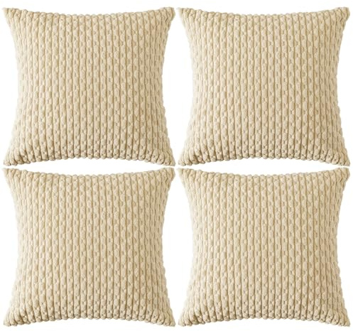 Ci & Ci 4er Set Boho Deko Kissenbezug 40x40 cm, Beige Kissen Sofakissen Dekokissen Zierkissen, Flauschig Kissenbezüge Kissenhülle für Sofa Couch