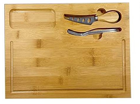 SOBOUR Espacioso Tablas de Embutidos para Carne, Tabla de Queso y Juego de Cuchillos, Tabla de Cortar de bambú para Queso con 3 Cuchillos de Acero Inoxidable Multifunción