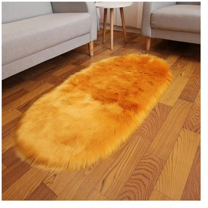 SHTGOI Plüsch Teppich Oval Kunstfell Sofa Teppich Synthetisches Schaffell Wohnzimmer Wollteppich Hochflor Bettvorleger Matte Fellimitat Longhair Flauschig Weich Sofa Teppich