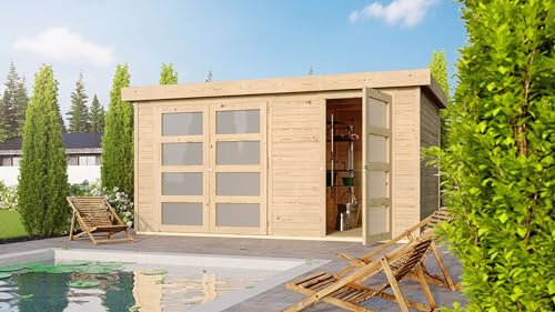 CHILLROI® Karibu Gartenhaus Maluna 1 inkl. Fußboden & Dacheindeckung Gerätehaus Gartenlaube 19 mm Wandstärke (naturbelassen)