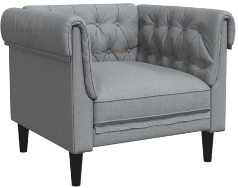 vidaXL Chesterfield Sessel, Polstersessel mit Armlehnen Rückenlehne Stützbeine, Loungesessel für Wohnzimmer, Clubsessel, Modern, Hellgrau Stoff