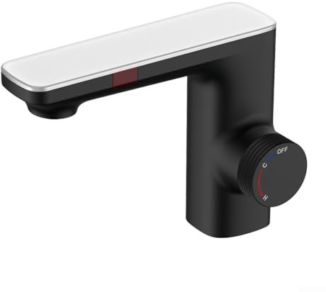 Automatischer Infrarot-Sensor-Wasserhahn, digitaler Bildschirm, Warm- und Kaltwasser-Mischbatterie, intelligenter Sensor, berührungslose Waschtischarmaturen (schwarz)