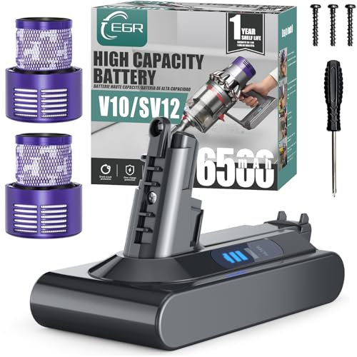 EGR Large Capacity V10 Battery Replacement Compatible with Dyson V10 SV12 Animal/Absolute/Fluffy/Motorhead/Cyclone Cordless Vacuum Cleaner Battery with 2 Filters