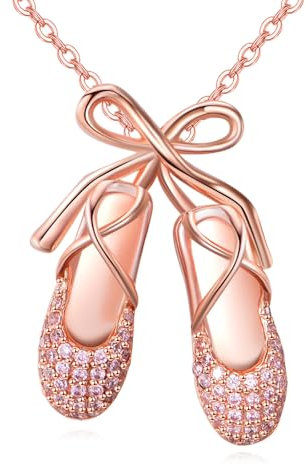 YFN Ballett Schuhe Halskette 925 Sterling Silber Ballermann Anhänger Rosa Bogen Schmuck Frauen Geschenk für Ballett Liebhaber Balletttänzerin