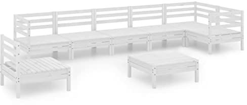 WEMYUFURN 8-TLG. Garten-Lounge-Set Massivholz Kiefer Weiß, Outdoor-Sitzgruppe, Terrassen-Lounge-Set, Garten-Couchgarnitur - Wetterbeständig, Komfortabel - für Terrasse, Garten und Balkon