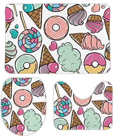 Badezimmer Vorleger 3-Teiliges Eiscreme Badteppich-Set 3-Teilig Waschbar Wc Vorleger Set 3 Teilig Weiches Badvorleger Toilettensitz Dreiteiliges Für Schlafzimmer Badezimmer Badewanne