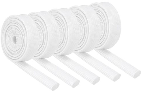 QUARKZMAN 10pz Guaina Intrecciata Isolante per Cavi, 3.3Ft-1/4 ID Bianco, Guaina Fibre Vetro Rivestita Silicone Alta Temperatura per Avvolgicavo, Tubazioni Automobilistiche Protezione