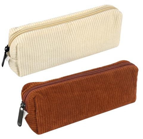 DUTIFUL 2 Stück Mäppchen Cord-Stoff Federmäppchen Mädchen Mäppchen Teenager Schlampermäppchen Stiftemäppchen Cord Pencil Case Federtasche für Schule Büro(Braun, Weiß)