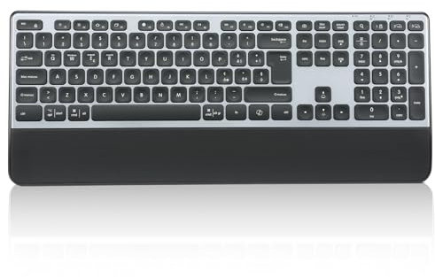 CITLLA Tastiera Bluetooth wireless K9100, tastiera full-size per più dispositivi, con poggiapolsi, retroilluminazione a 3 livelli, tastiera ricaricabile, adatta per computer, laptop e tablet.