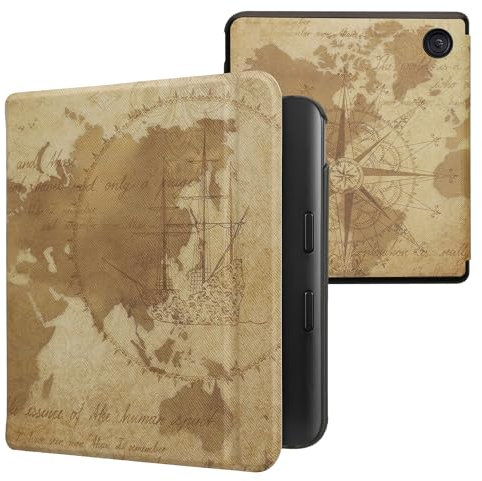 kwmobile Klapphülle kompatibel mit Kobo Kobo Libra Colour/Tolino Vision Color Hülle - eReader Case - Travel Vintage Braun Hellbraun